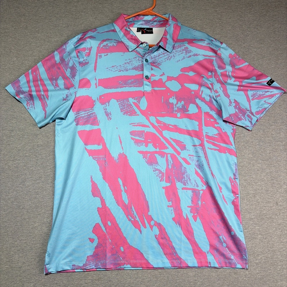 Yatta Polo Shirt Mens Size XL Performance Stretch Golf Colorful 90s Geometric